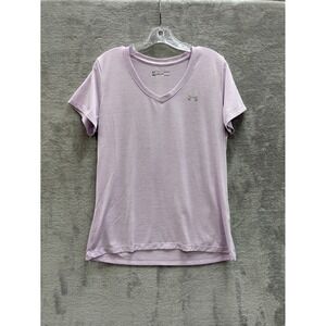 Under Armour Activewear Tee Women Large HeatGear VNeck Purple Space Dye Athletic